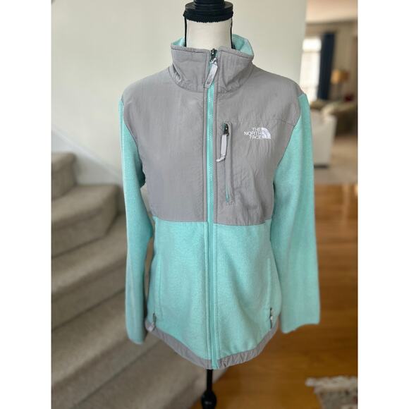 North Face Denali Mint & Grey Fleece Full Zip Jacket Flaw - Picture 1 of 7